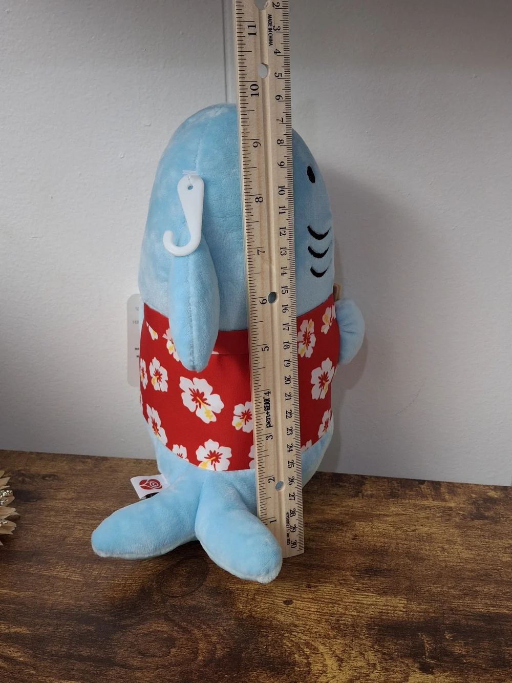 Blue 'You're Jawesome' Plush Shark with Red Floral Hawaiin Shirt Gift CardHolder
